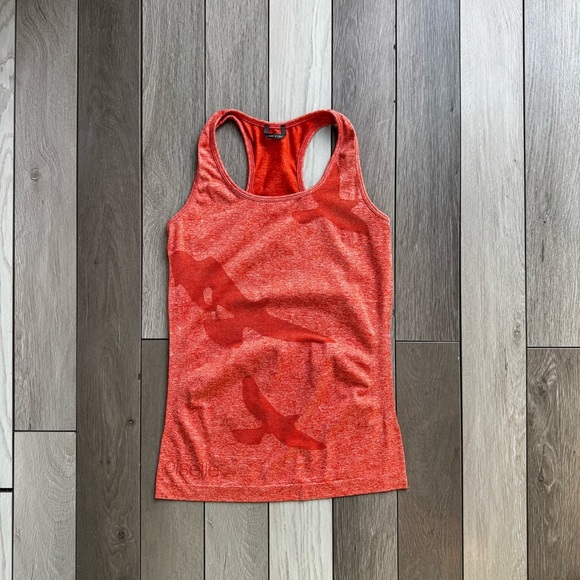 Oiselle Heather Orange Flyte Flying Birds Sleeveless Racerback Strech Tank Top - Picture 1 of 5